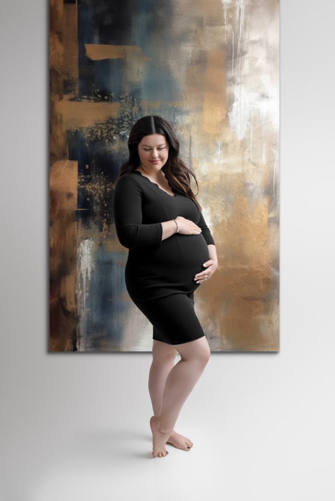 Burnaby North Vancouver Maternity Newborn Photography pregnant woman in front of painting