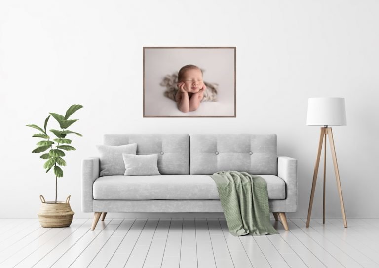 Wall Art Example - Living room with an example framed newborn picture