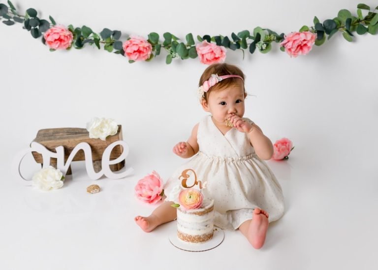 Vancouver Baby Photographer - Cake Smash setup for girl eating cake