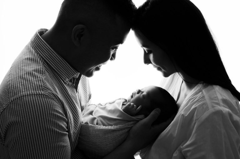 Silhouette Black & White Newborn Family Photography